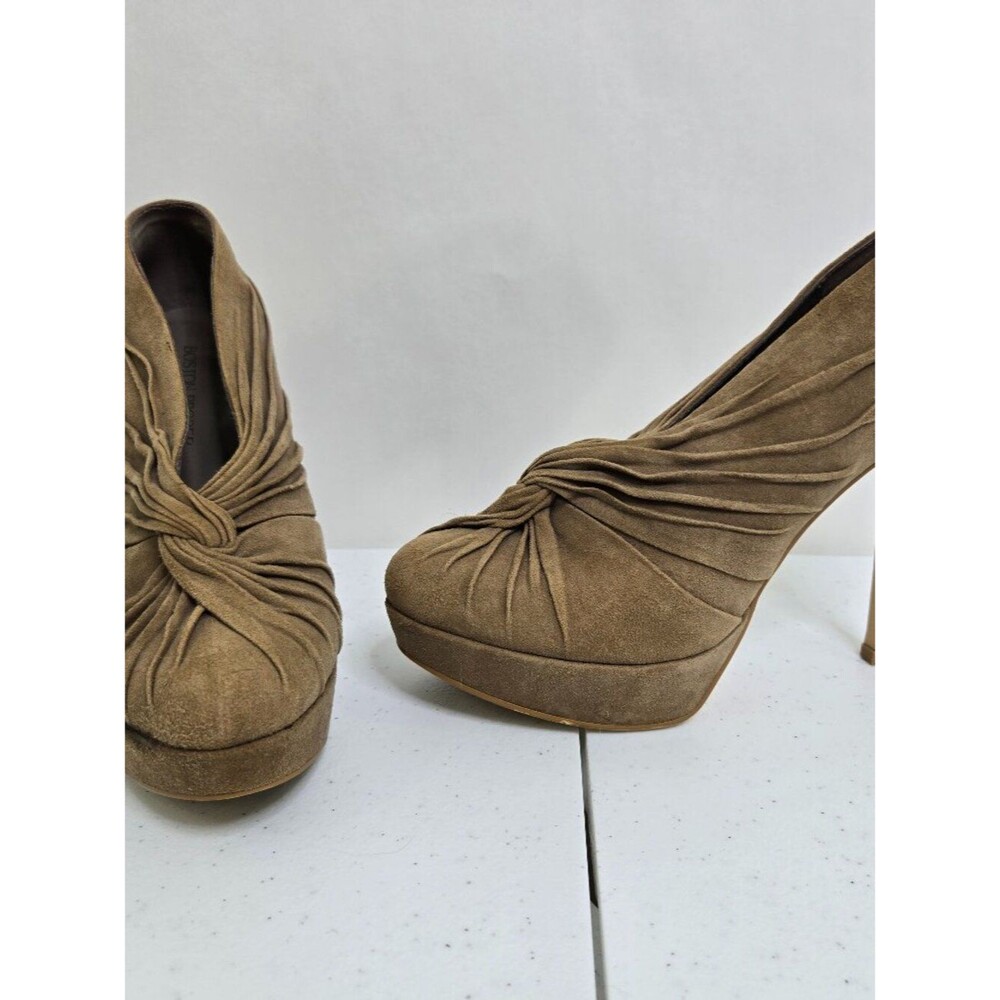 Boston Proper 7 Suede Ruched High Heels Platform Stiletto Brown Tan Knot